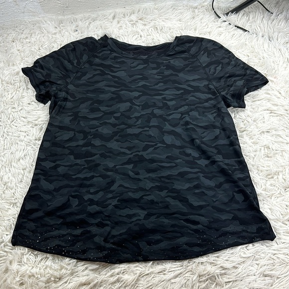 Lululemon Quick Pace Short Sleeve Sequoia Camo Print Deep Coal Black - Picture 1 of 5